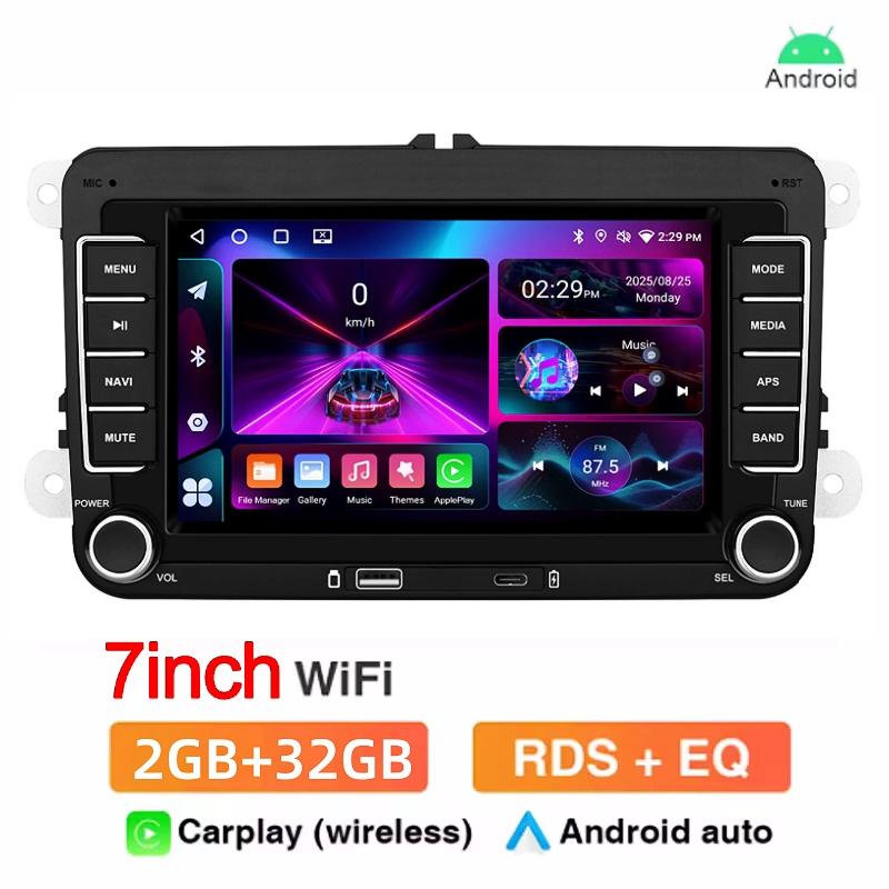 

7-дюймовый HD сенсорный экран Универсальная автомагнитола Беспроводной CarPlay Android Auto Для VW/Seat/Skoda/Passat/Golf/Polo FM BT EQ Головное устройство