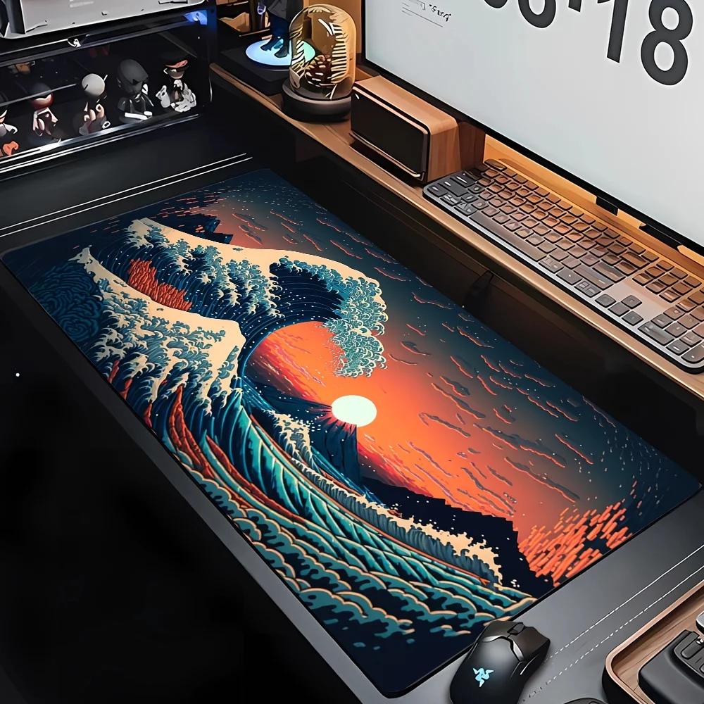 Desk Mat Gaming Mouse Pad Large Deskmat Gamer Deskpad Art Great Waves Rubber Mousepad Speed Compute Office Playmat Kawaii Mats