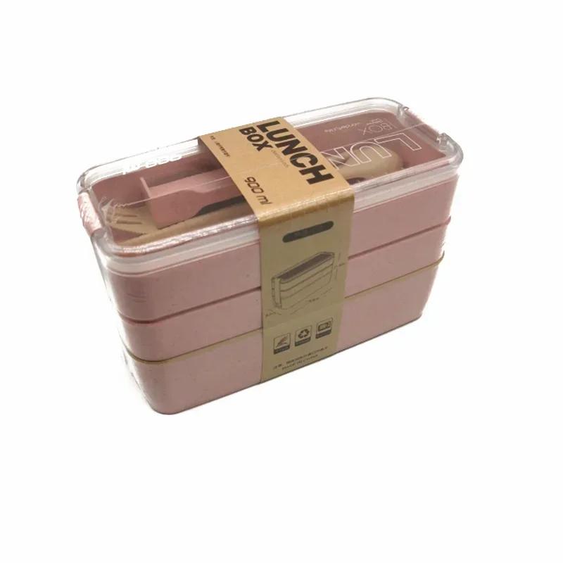 Umweltfreundliches Weizenstroh-Material 3 Schichten 600ml Suppenbox 900ml Lunchbox Bento Lebensmittelbehälter Mikrowellengeeignetes Geschirr Lunchbox