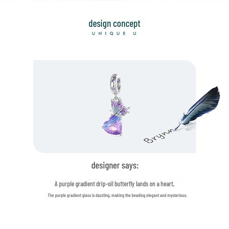 S925 Silver Gradient Purple Butterfly Pendant Bracelet