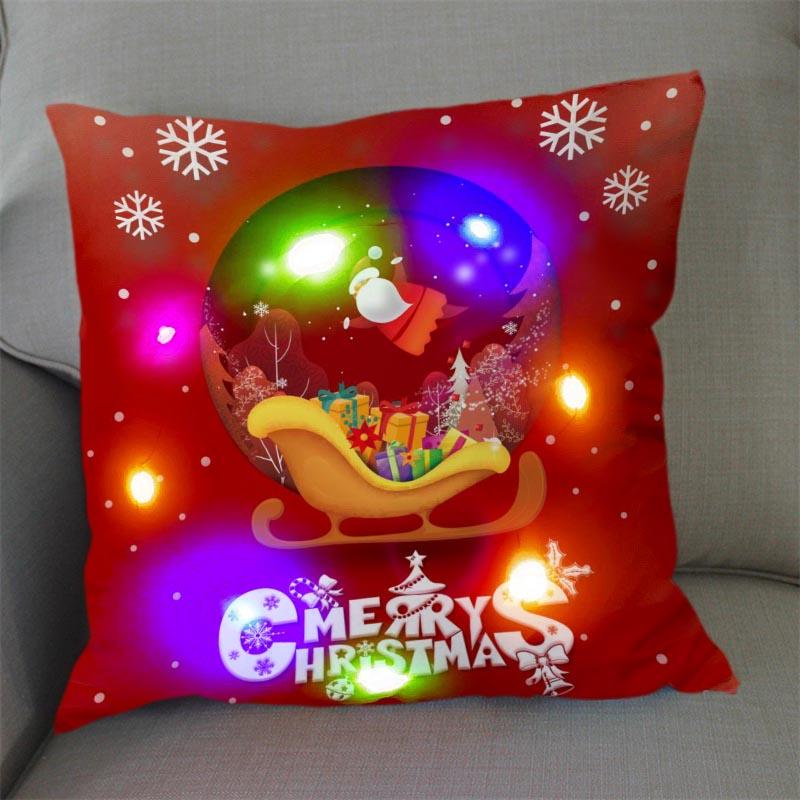 1Pc Christmas Led Pillow Case Size 45X45Cm40X40Cm Santa Claus Printed Christmas Pillow Covers For Christmas Decorations