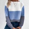 Sweater Women's Crew Neck Splicing Versatile Premium Knitted Sweater Autumn and Winter Loose Top Thickened