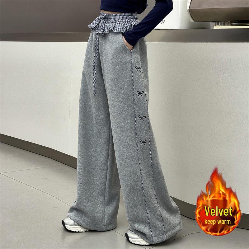 Girls' Fleece-Lined Wide-Leg Pants: Fashionable Autumn/Winter Children's Wear