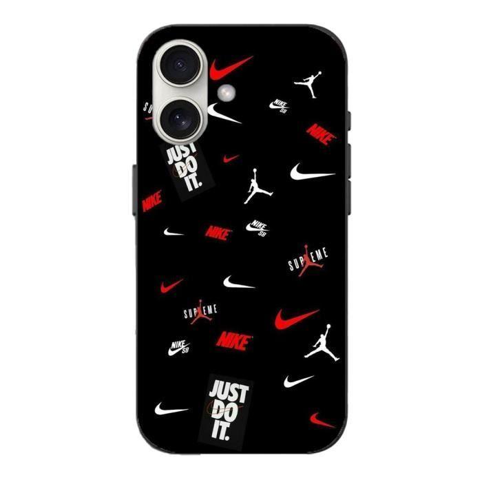 Coque Iphone 16 Plus - Nike Jordan - Blanc Rouge - Souple - Sportif - Synthétique blanc