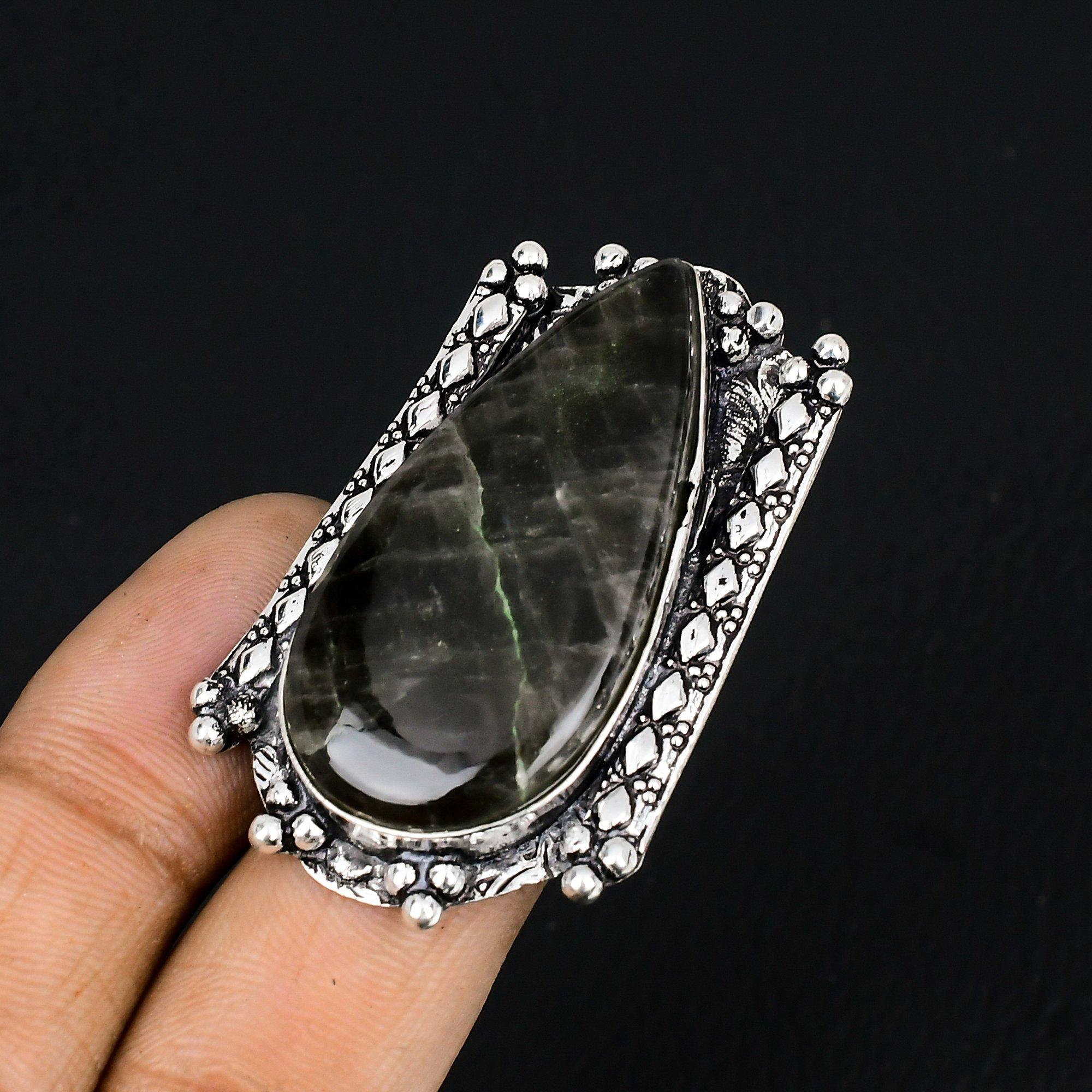 

Natural Fume Agate Gemstone Stackable Brown Ring Size 6.5 925 Sterling Silver 6.5