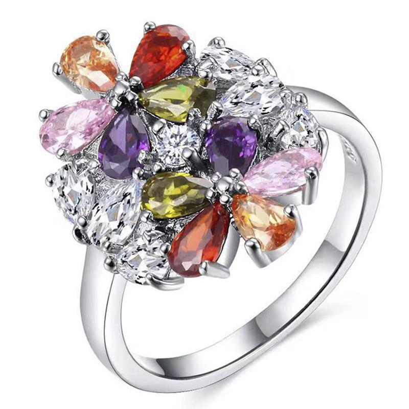 New Fashion Flower Ring ,Temperament Creative Color Women Crystal Jewelry Overall Sales Lovers Wedding Ring Women