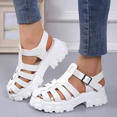 Zomer Mode Gladiator Vrouwen Smalle Band Kruisgesnoerd Platform Vierkante Hak Peep Toe Rome Design Sexy Volwassen Schoenen Sandalen