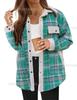 Women's Plaid Fleece-Lined Jacket with Notched Collar, Warm Winter Coat with Button Closure and Front Pocket