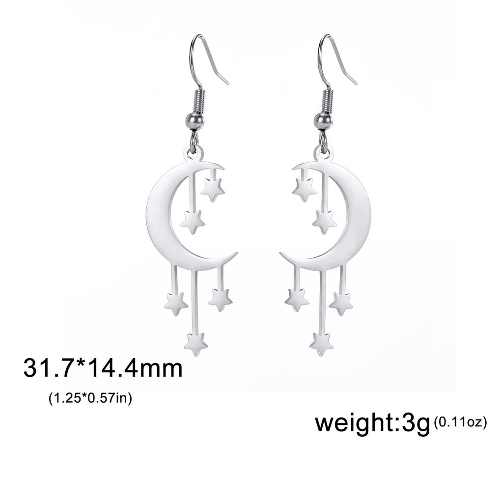 Trendy Crescent Moon Stars Drop Earrings for Women 2026 Stainless Steel Jewelry Pendant Earrings Birthday Gift Wholesale