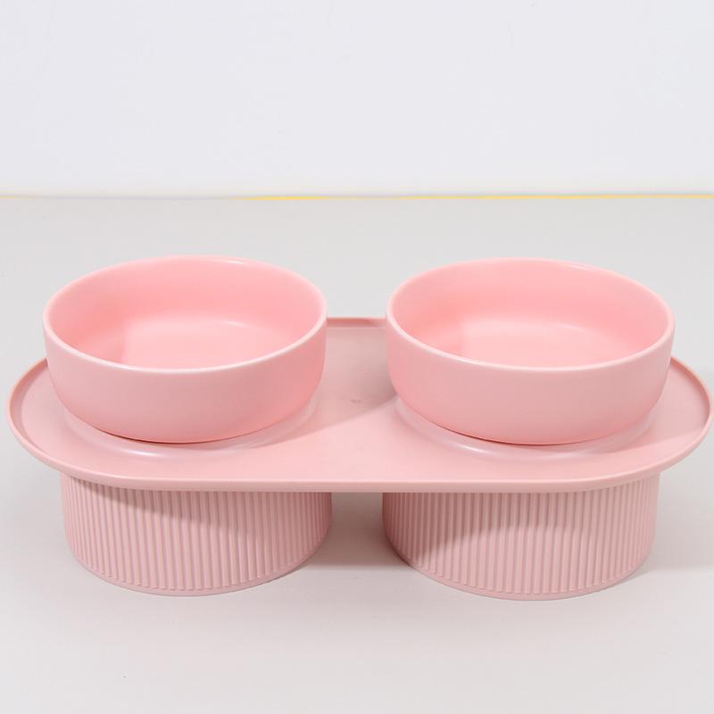 Ciotola Doppia in Ceramica per Gatti - Design Rialzato, Antiscivolo, Anti-Ribaltamento per Cibo e Acqua