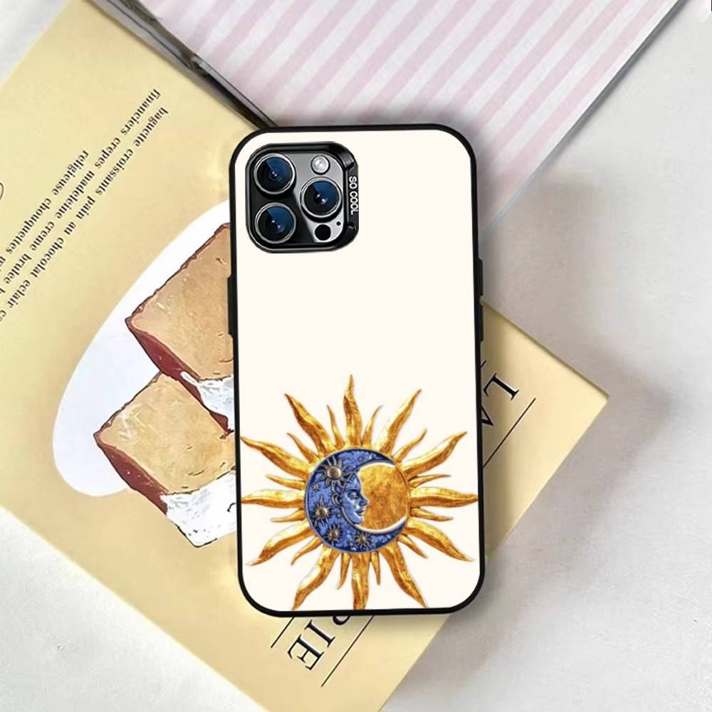 Sun Moon Phone Case For iPhone 17,16,15,14,13,12,11 Plus,Pro Max,XS,Colored Silver Plated Inside Cover
