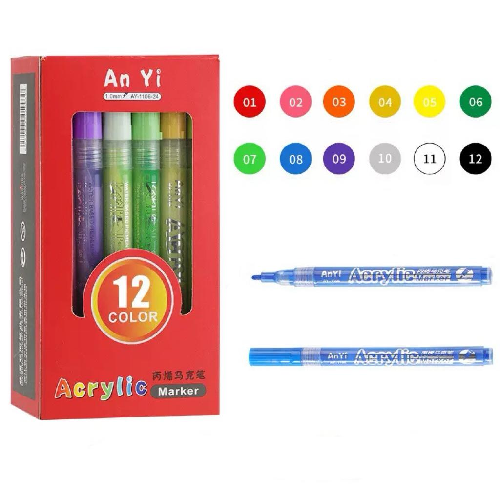 

12-Piece Acrylic Marker Paint Pens Set – Vibrant Colors for Canvas, Stone, Rock, Glass & Ceramic | Perfect for DIY Art, Craft Pr
