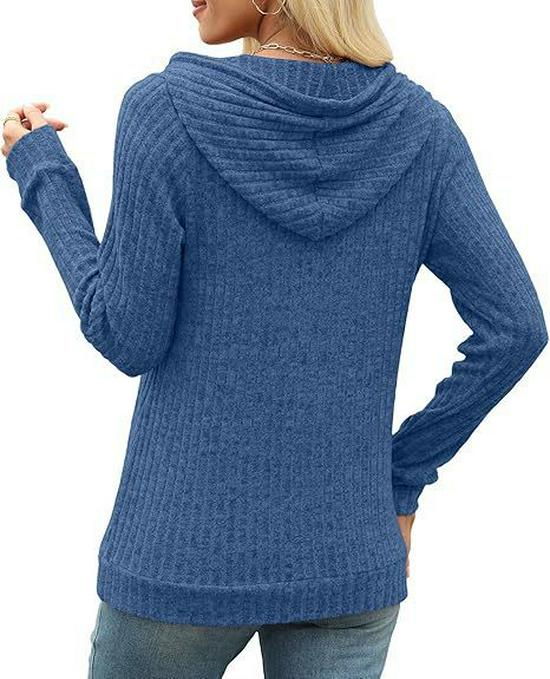 2025 Autumn/Winter Women's Solid Color Ribbed Knit Hoodie Sweater