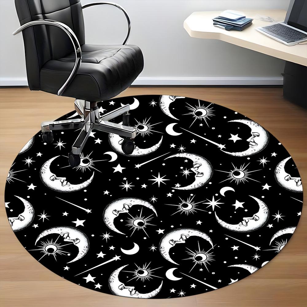 1pc Moon Stars Office Round Area Rug, Indoor Mat Suitable For Office, Under Office Chairs Bedroom Living Room Home Decor, Room Deco