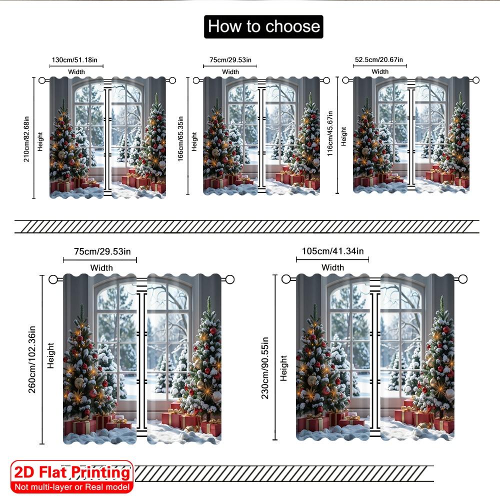2pcs 2D Flat Printing Merry Christmas Drapes Winter Christmas Tree Snow Holiday Polyester Without Electricity Family Party for