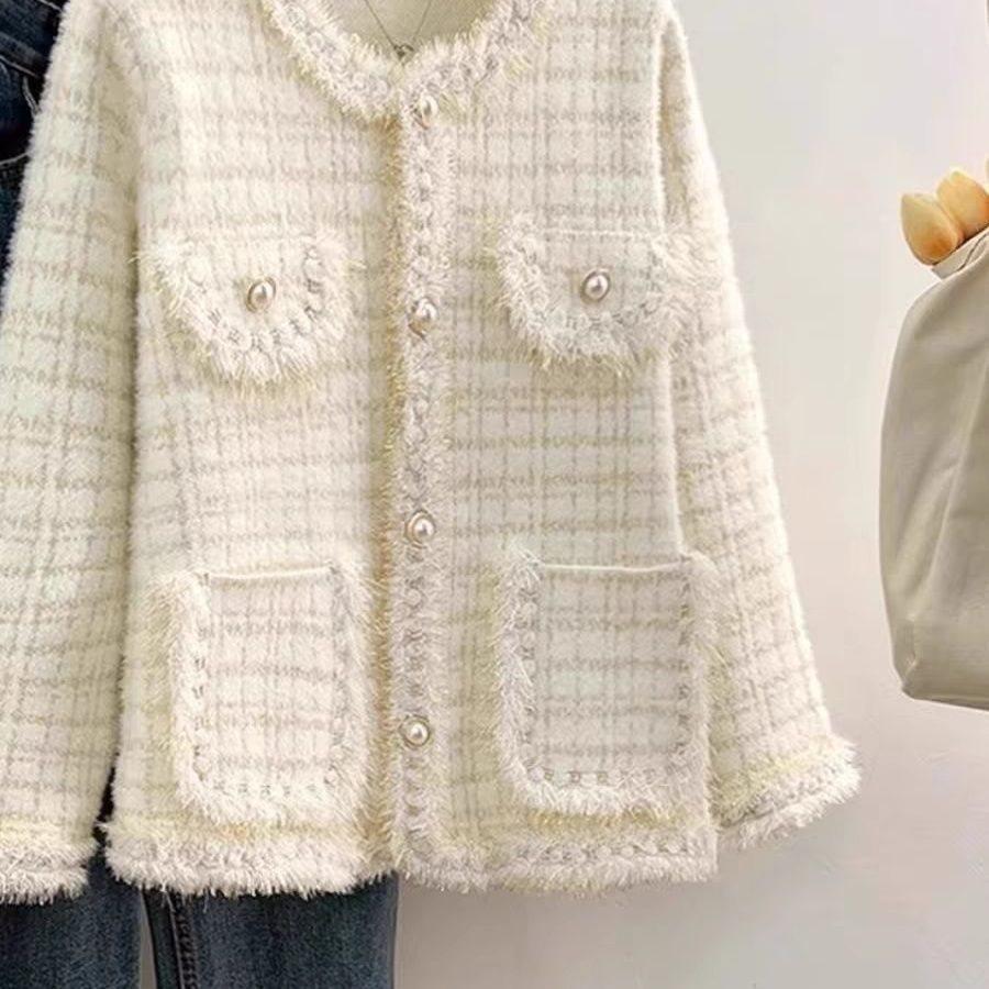 Fragrant Mink Style Short Coat: Spring/Autumn/Winter Socialite Loose Knit Cardigan