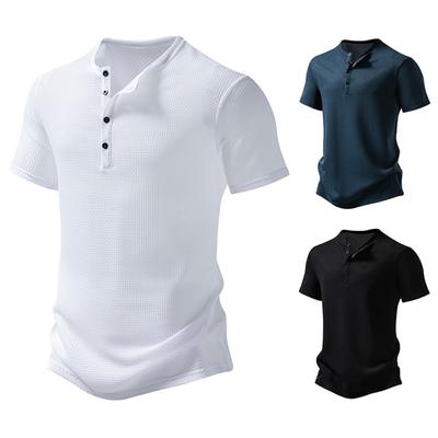 Pánské tričko s krátkým rukávem z ledového hedvábí Letní plážová dovolená Ležérní tričko pro muže Slim fit Henley límec