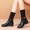 Off-white short boots for women 2025 winter new thin and versatile knitted wool medium boots thick heel medium heel boots for women