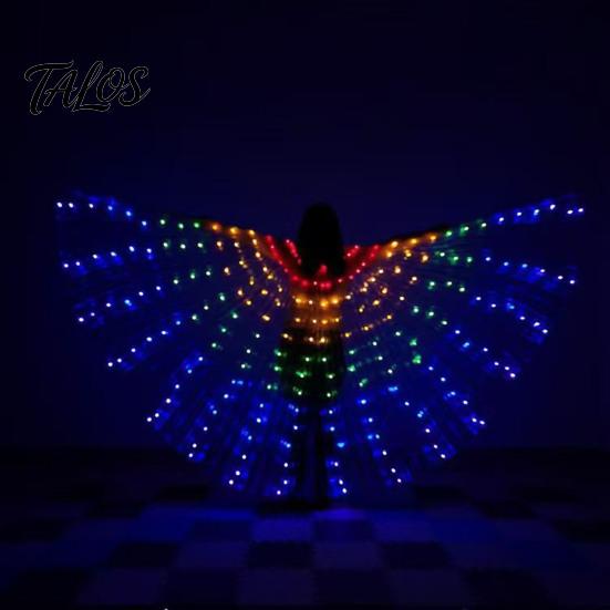 Flexible Polyester Glowing Wings LED Light Up Belly Dance for Adults Kids, Halloween Costume Performance Props Immersive Visual Equipment with