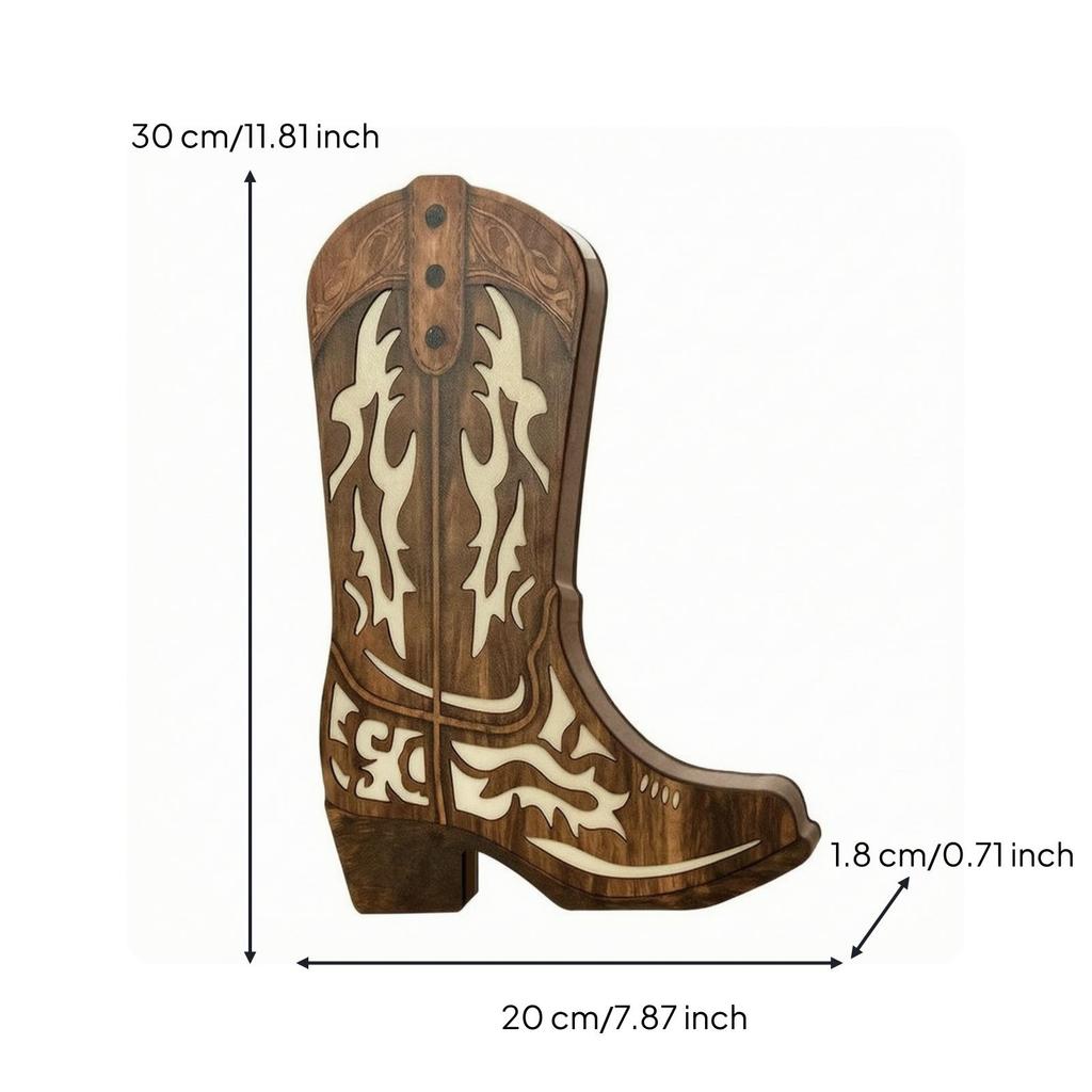 Rustic Wooden Boot Vase with Hanging Hook Vintage-Inspired Cowboy