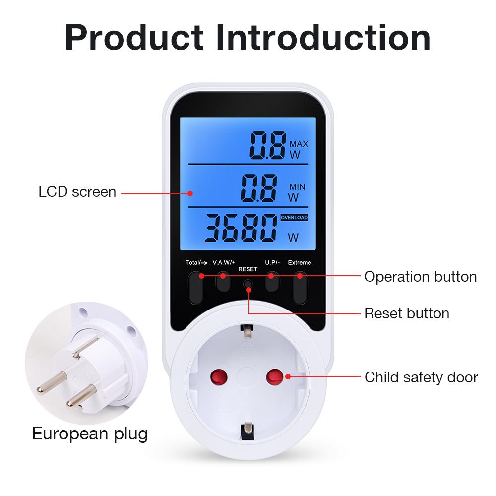 Digital Voltage Consumption Power Meter Watt AC Electricity Analyzer Monitor Energy Meter Monitors Outlet Electricity Socket