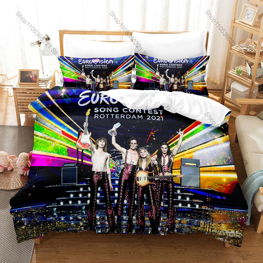 Copripiumino con Stampa al Neon del Palco a Onda Sonora Arcobaleno Logo Eurovision Classico + 2 Federe Set Biancheria da Letto 3 Pezzi Eurofans