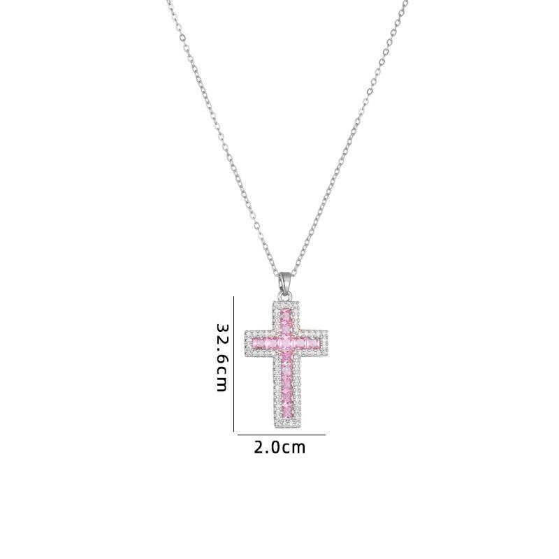 Stainless Steel Plated Pendant Necklace Women With Crystal Zircon Cross Charm Fashion Minimalist Locket Chain Jewelry