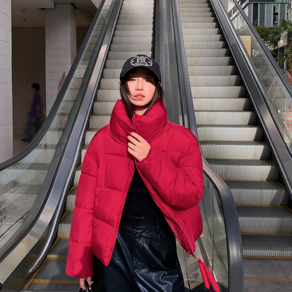 Maillard stand-up collar solid color thickened bread cotton clothes women's autumn and winter new commuter versatile short coat