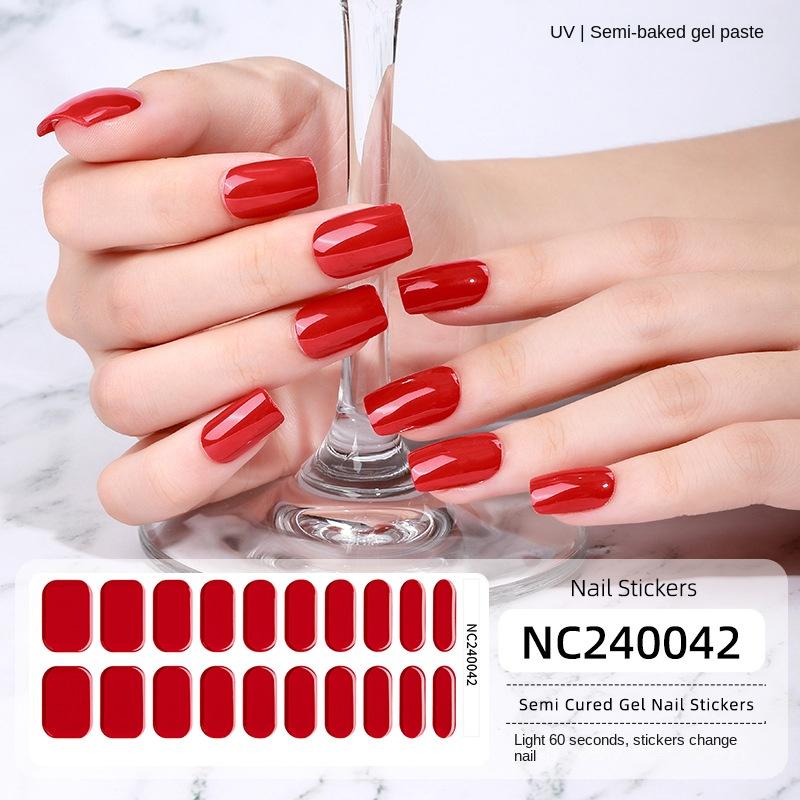 New Solid Color Simple Semi-cured Nail Stickers 20 Finger Gel Nail Stickers