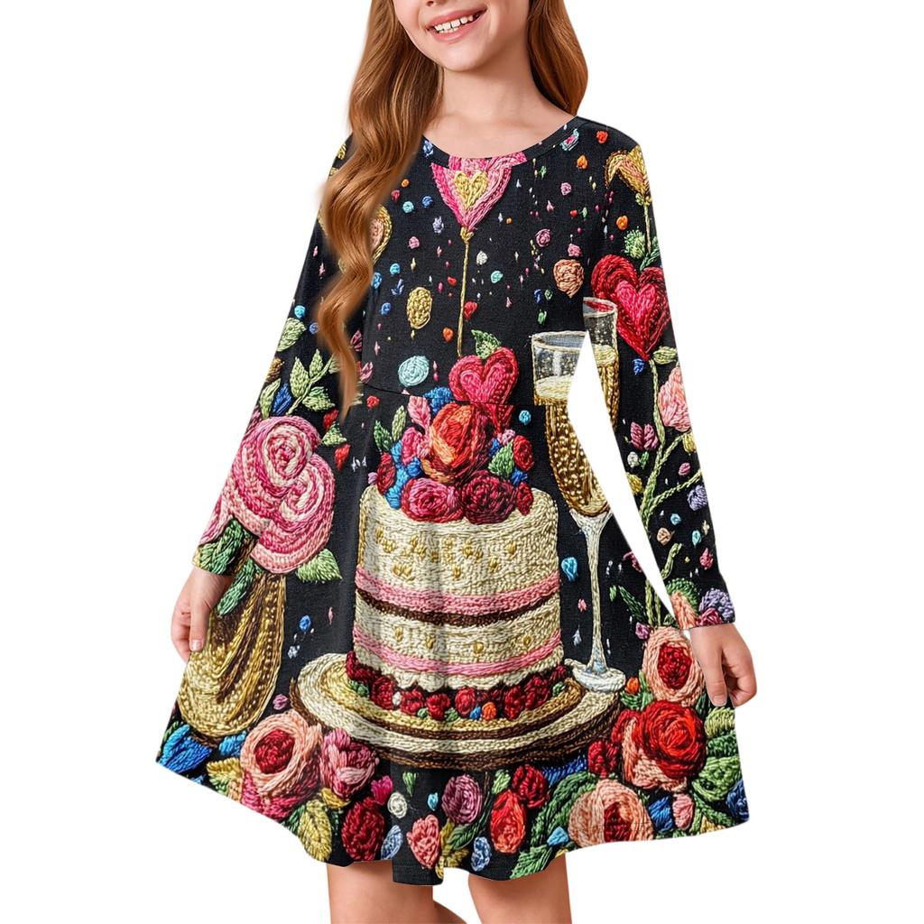Girls' Summer Princess Dress , Long Sleeve A,Line T,Shirt Dress Valentine's Day