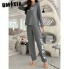 GMXIA Pyjamas Homewear Letters Long-sleeved Tops and Trousers Loose Casual Comfortable Two-piece Set Can Be Worn Outside