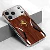 Golden Horse Wood Texture Tempered Glass Phone Case For iPhone 17 16 15 14 13 12 11 Pro Max Plus Air Electroplate Silver Cover