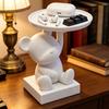 Bear Key Dish Bowl for Entryway Table 3D Printed Cute Bear Statue with Tray Cartoon Animal Figurine Candy Dish for Indoor Home Decor