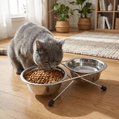 Iron Frame Stainless Steel Pet Bowl Anti-leak Anti-Tipping Cat Double Bowl Durable Detachable Dog Food Bowls Pet Feeding