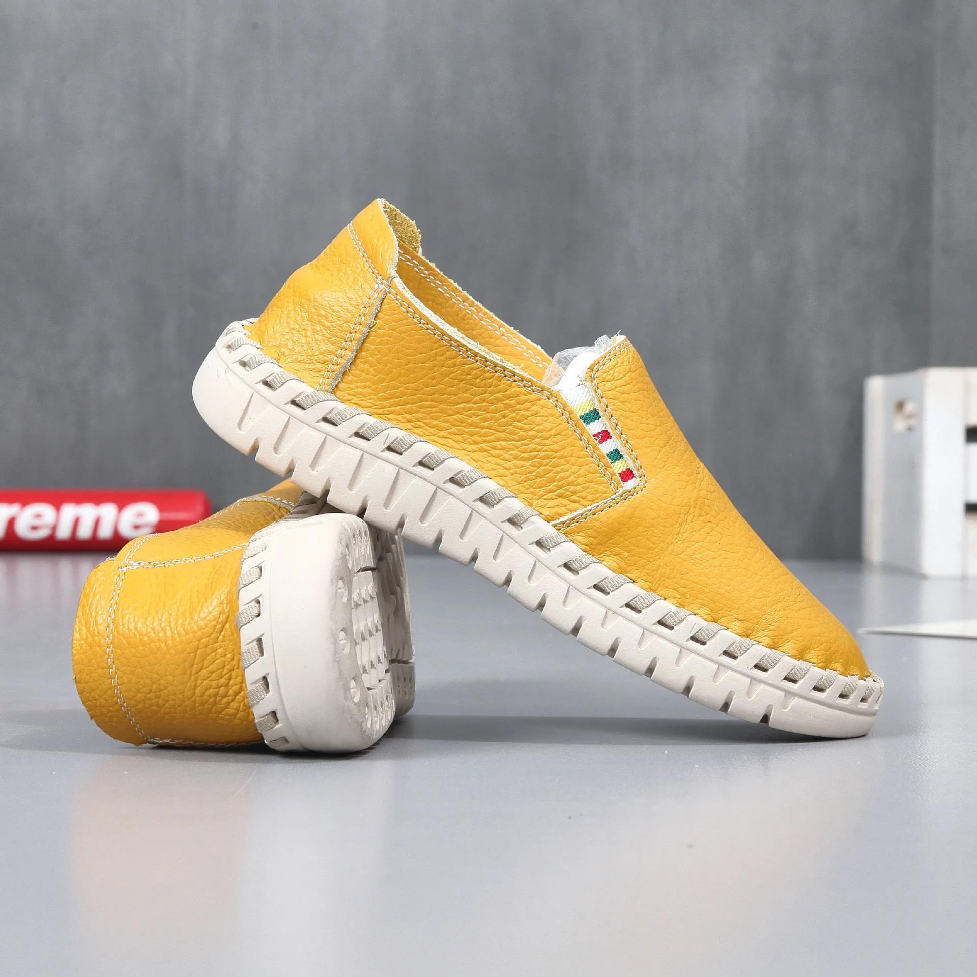 

Женские туфли из коровьей кожи белого цвета, новинка лета, повседневные туфли Lefu с плоской подошвой, дышащая мягкая подошва, мягкий верх, женские туфли Bean 40 жёлтый