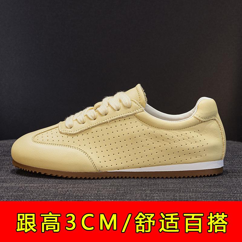 Soft bottom first layer cowhide little white shoes women's summer new thin hollow breathable flat bottom light casual board shoes