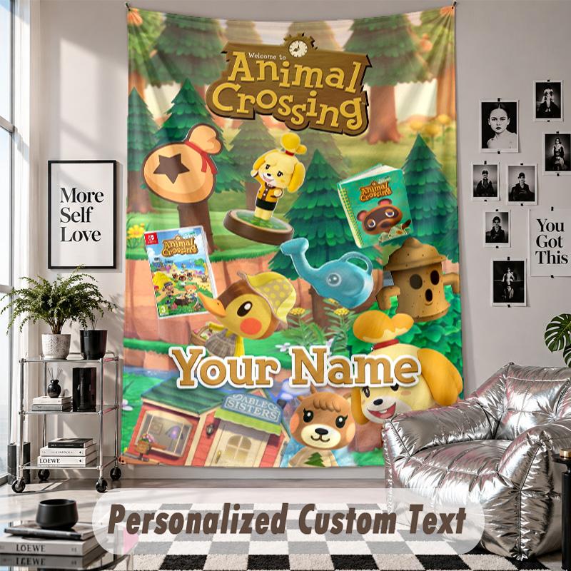 Custom Tapestry Wall Hanging, Animal Crossing Personalized Name Text Home Wall Decor