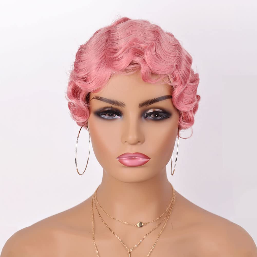 Finger Wave Synthetic Wig Short Mommy Hair Curly Wigs for Black Women Lady Nuna Wig 1920s Cosplay Costume Halloween Party