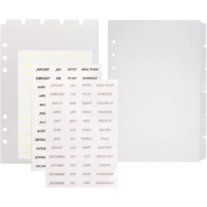 Multibey A5 Binder with Translucent Dividers, 6-Ring Plastic Binder Index for Planner Journal (5 Vertical + 12 Side Tabs + Tab Stickers)