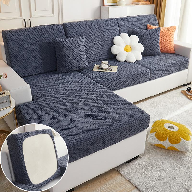 Plush Sofa Seat Cover for Living Room Velvet Cushion Elastic Corner Couch 1/2/3/4 Seater Solid Slipcovers Set