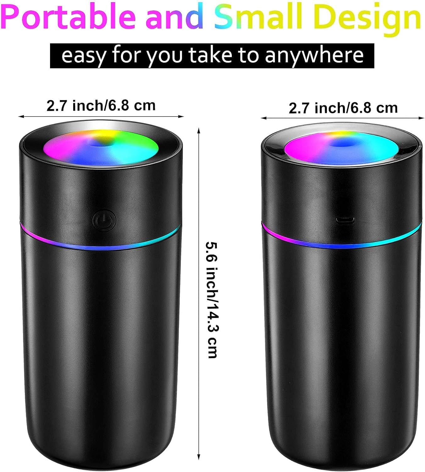 Portable Mini Humidifier for Bedroom, 7-Color LED, Auto Shut-Off, USB, Quiet Desk Humidifier for Office, Car, Travel, Plants