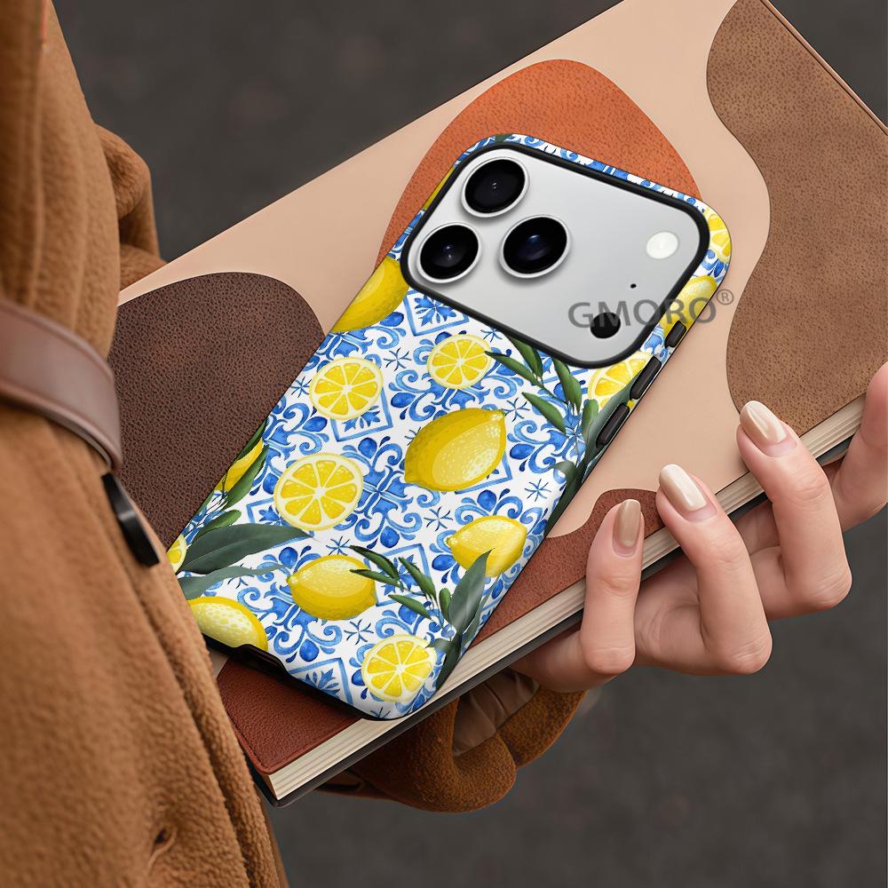 North American Station Art Style Simple Lemon Suitable for Apple 16Pro Filin Mobile Phone Case iPhone Double Anti-drop Cover