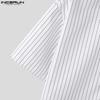 INCERUN Oversized Summer Men Turn-down Collar Short Sleeve Striped Buttons Casual Shirts