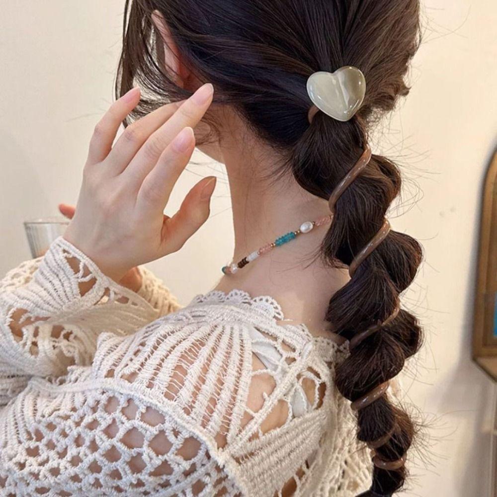 Elastic Telephone Line Headband Love Heart Braid Hair Tie Fashion Telephone Wire Hair Rope  Girl