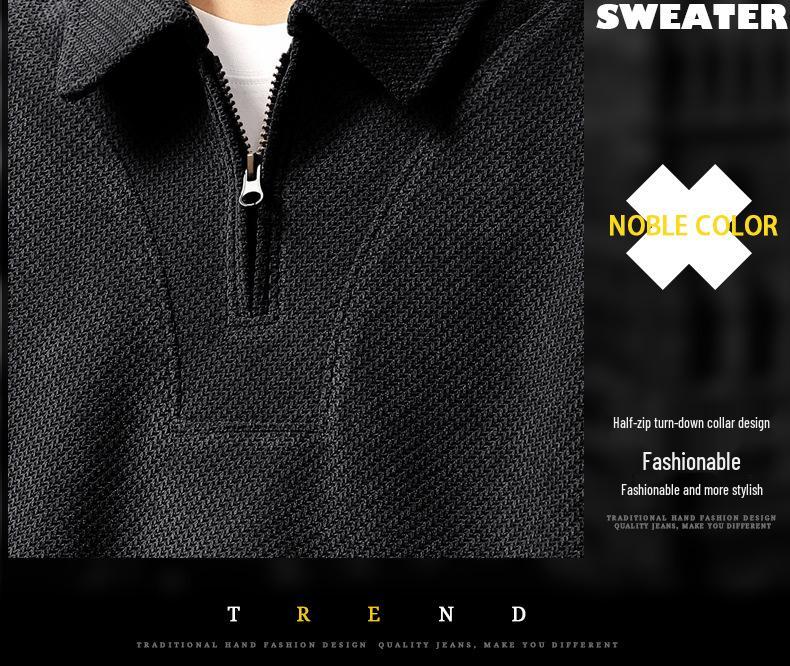 Men's High-End Half-Zip Corduroy Plush Hoodie: European Cotton, Ribbed Long Sleeve, Loose Fit, Autumn Polo Shirt.