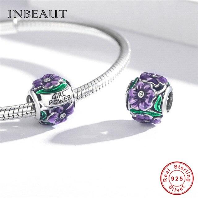 Real 925 Sterling Silver Violet And Bird Charm Pendant Fit Brand Bracelet Animal Beads Delicate Jewelry For Women