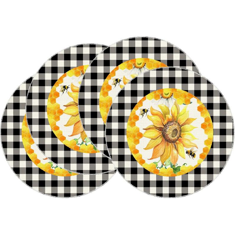 XCHI Black and White Buffalo Plaid Sunflower Daisy Bees Honey Summer Table Runner Decoration for Home Kitchen Holiday Party Farmhouse 13x72 Inch