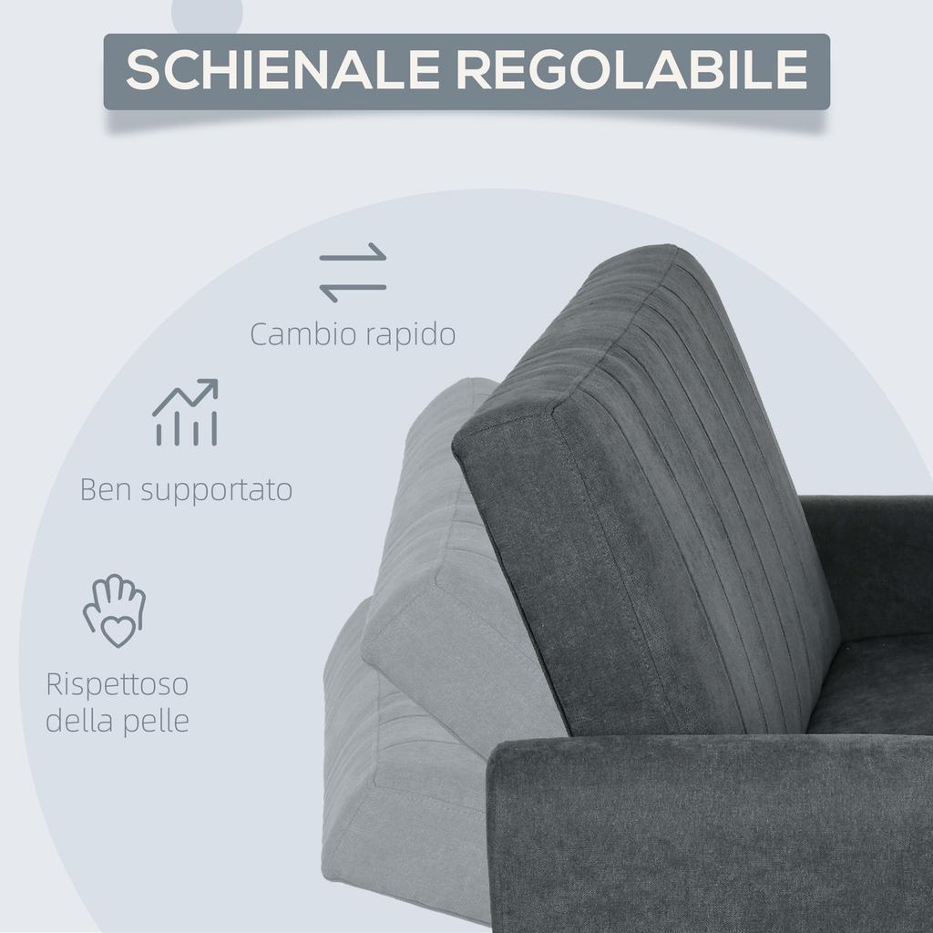 Clic Clac Sofa Bed with Backrest Adjustable On 3 Levels, In Velvet-Effect Fabric, 148x87x88 Cm, Grey