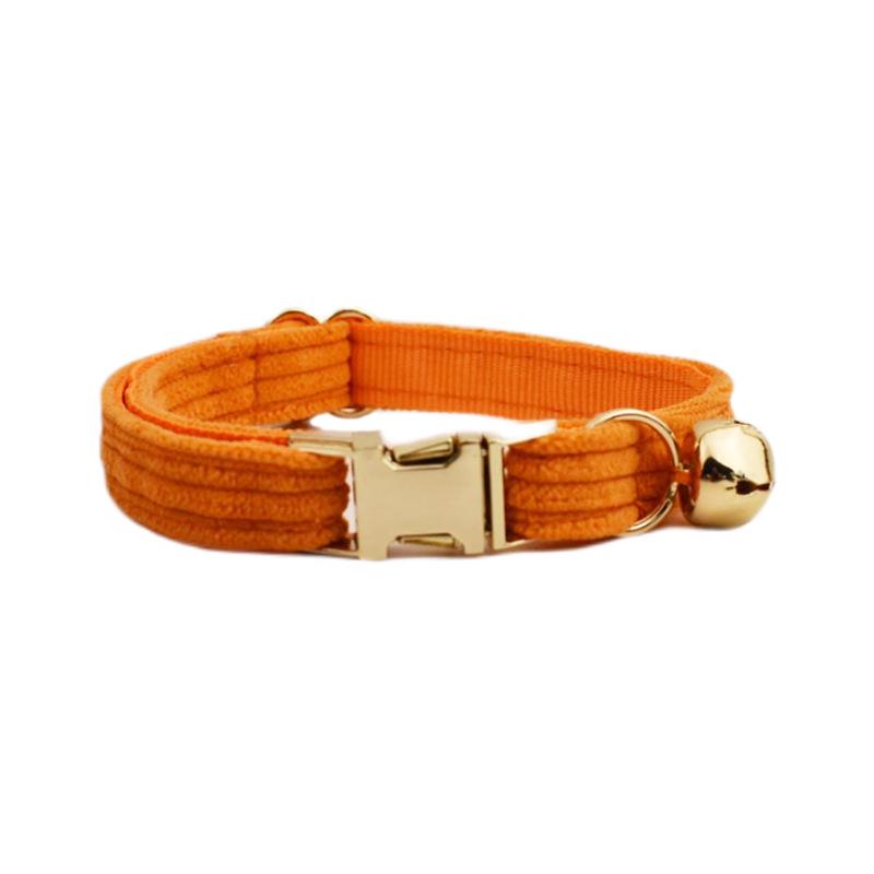 Orange Corduroy Cat Collar Set with Bell and Bow Tie