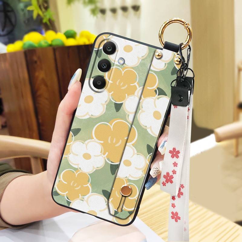Anti-dust Wrist Strap Phone Case For Samsung Galaxy M56 5G/SM-M566B Kickstand Flower Shockproof Protective Soft case